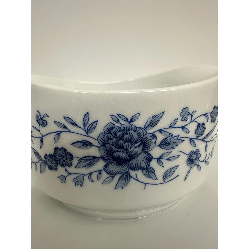Vintage Elite Creation Blue Brocade Gravy Boat Attached Underplate Japan